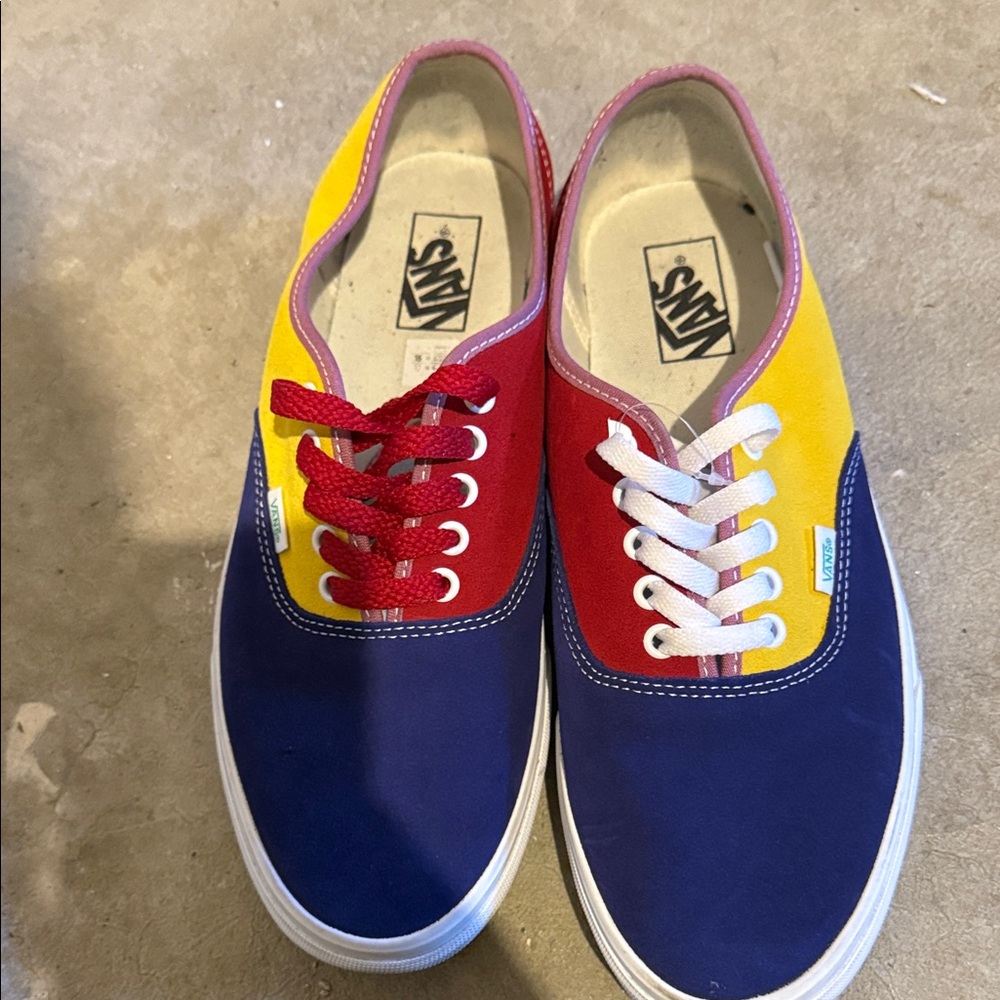 Vans Red, Yellow, and Blue Canvas Sneakers